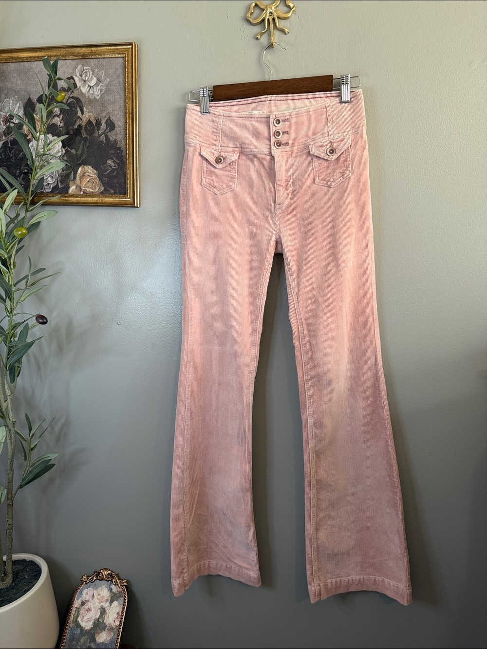 Pilcro Anthropologie Pink High-Rise Trouser Bootcut Corduroy Pants Size 25 - Picture 2 of 8